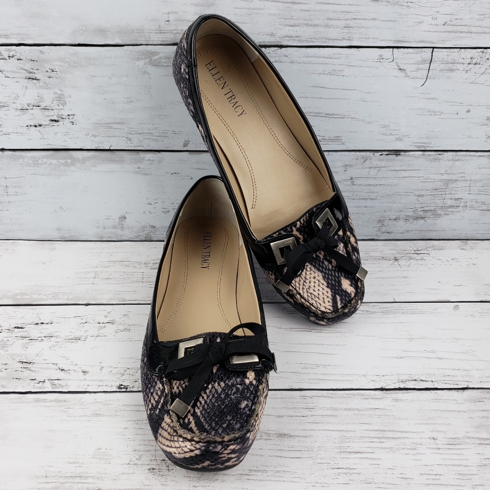 272git Ellen Tracy WANDA snakeskin embossed loafers
